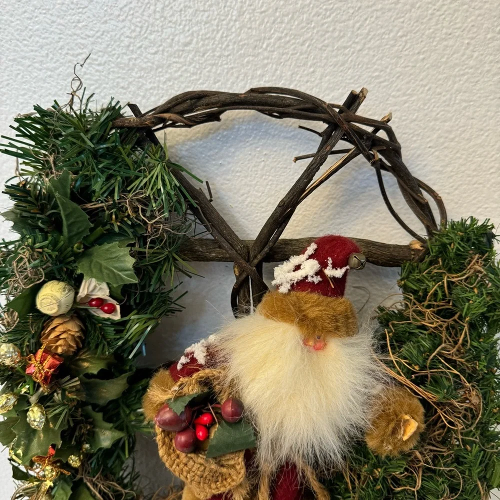 Festive Santa Holiday Wreath – Greenery Christmas Décor